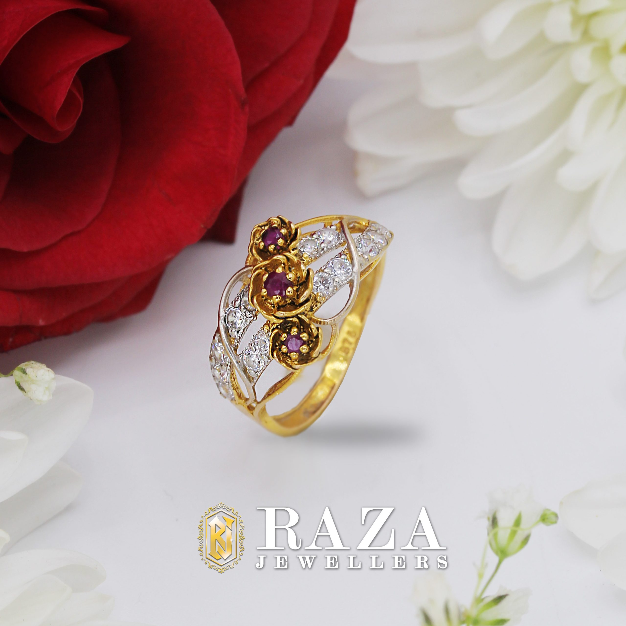 3D FLOWER GOLD RING - Raza Jewellers