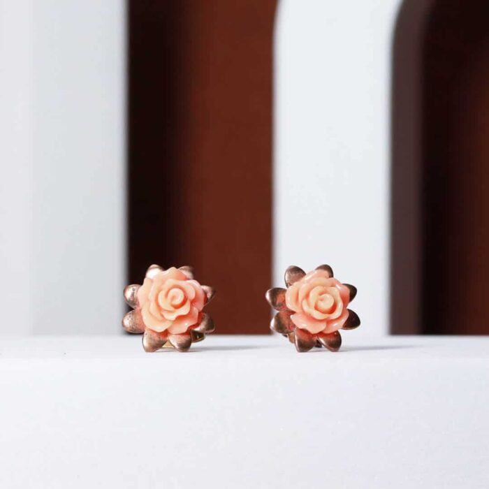 Hand Carved Flower Studs