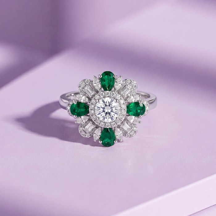 Emerald Diamond style Gold Ring